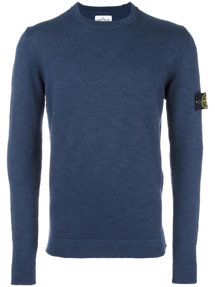Stone Island Logo Patch Jumper, Men's, Size: Xxl, Blue, Wool