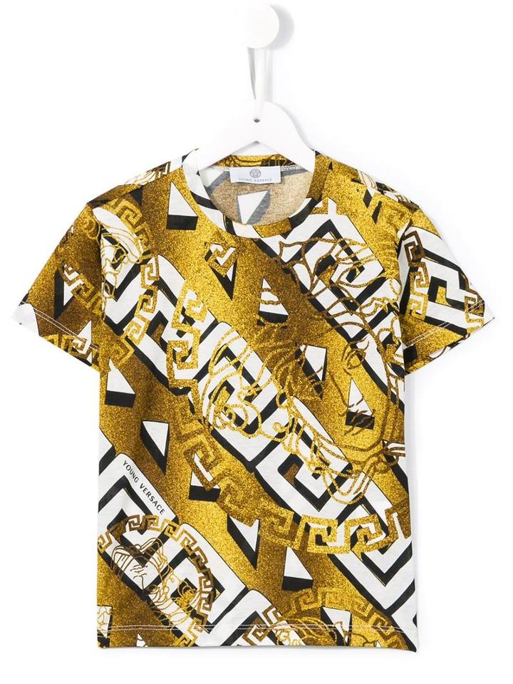 Young Versace 'greche Glitter' T-shirt, Boy's, Size: 10 Yrs, Yellow/orange