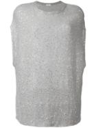 Brunello Cucinelli - Short-sleeve Sequin Jumper - Women - Silk/linen/flax/polyamide - L, Women's, Grey, Silk/linen/flax/polyamide
