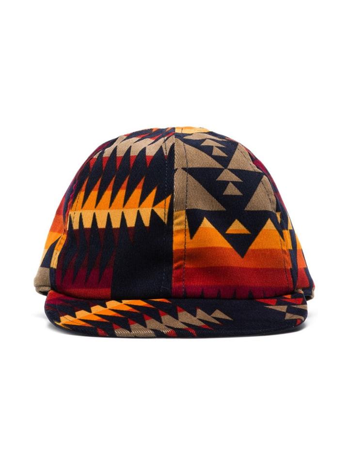 Sacai Navy Blue Pendleton Geometric Print Flat Peak Cap