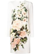 Dolce & Gabbana Floral Bouquet Print Dress, Women's, Size: 42, White, Silk/spandex/elastane
