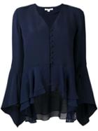 Jonathan Simkhai V-neck Buttoned Blouse, Size: Small, Blue, Silk