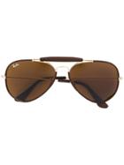 Ray-ban Leather Trimmed Aviator Sunglasses - Brown