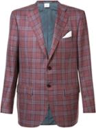 Kiton Checked Blazer, Men's, Size: 54, Red, Silk/linen/flax/cashmere