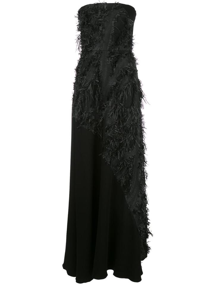 Noon By Noor Fringed Strapless Gown - Black