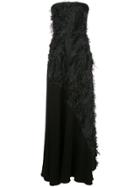 Noon By Noor Fringed Strapless Gown - Black