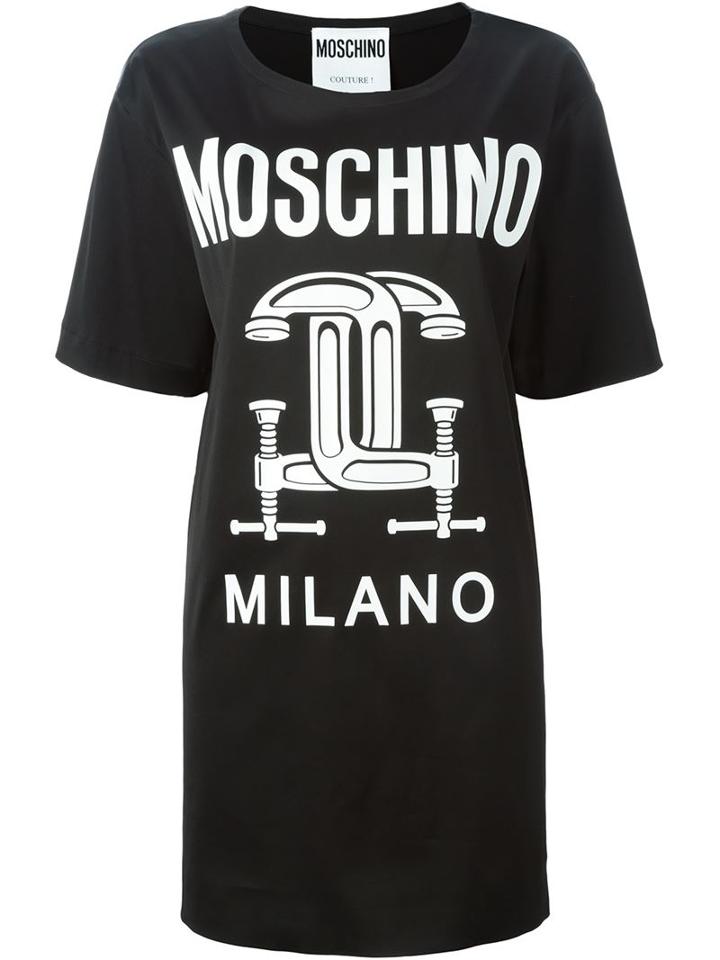 Moschino Interlocking C-clamp T-shirt Dress, Women's, Size: 42, Black, Rayon/other Fibres