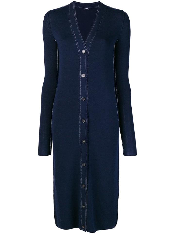 Jil Sander Navy Long Overstitched Cardigan - Blue