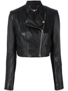 Twin-set - Cropped Biker Jacket - Women - Lamb Skin/polyamide/polyester/elastolefin - 46, Black, Lamb Skin/polyamide/polyester/elastolefin