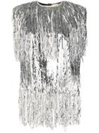 Msgm Sequin Fringed Top - Silver