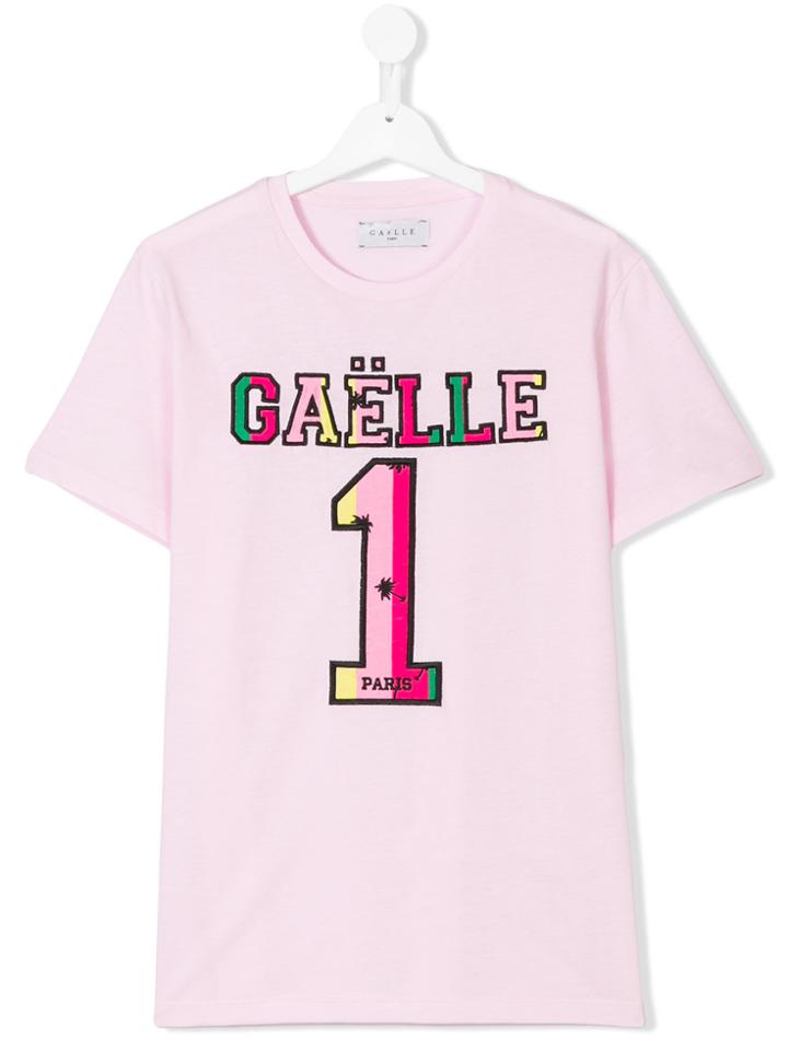 Gaelle Paris Kids Logo Embroidered T-shirt - Pink & Purple