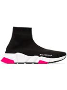 Balenciaga Black, White And Pink Speed Knitted High Top Sneakers