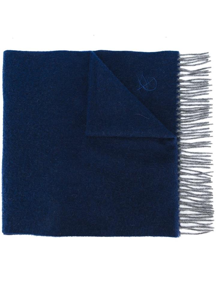 Canali Fringed Scarf, Blue, Cashmere