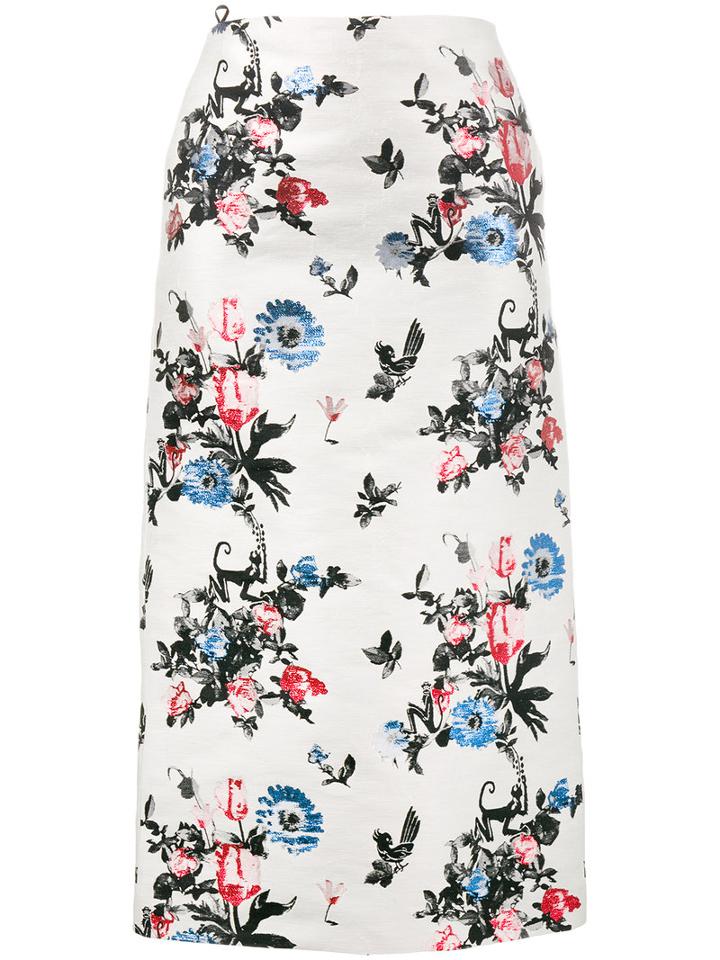 Valentino Enchanted Jungle Brocade Pencil Skirt, Women's, Size: 40, Nude/neutrals, Linen/flax/cotton/silk/silk