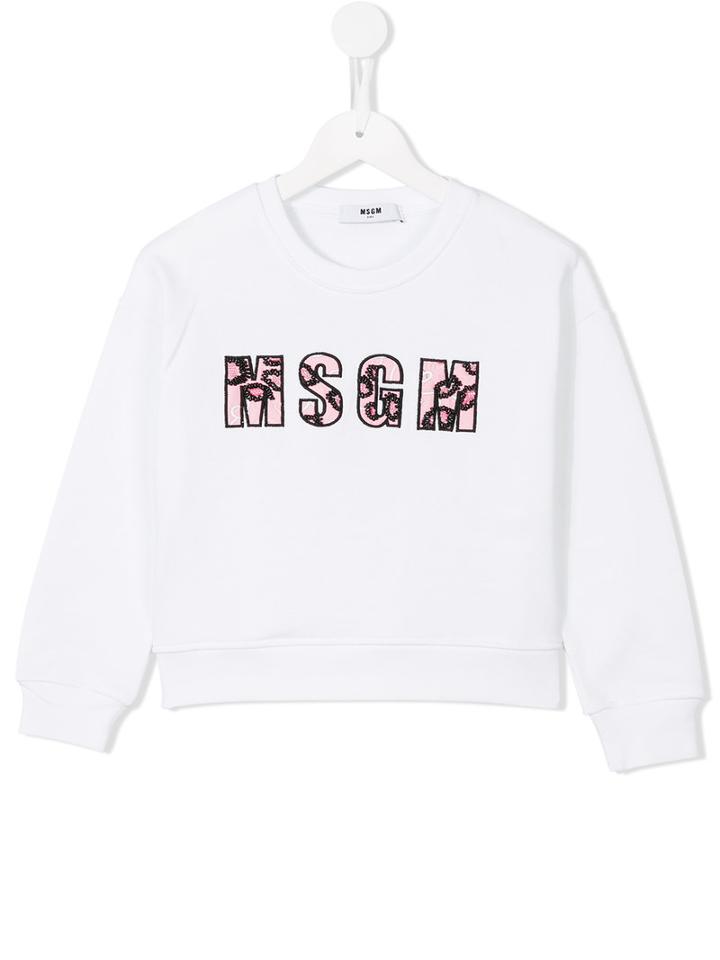 Msgm Kids Embroidered Detail Logo Sweatshirt, Toddler Girl's, Size: 4 Yrs, White