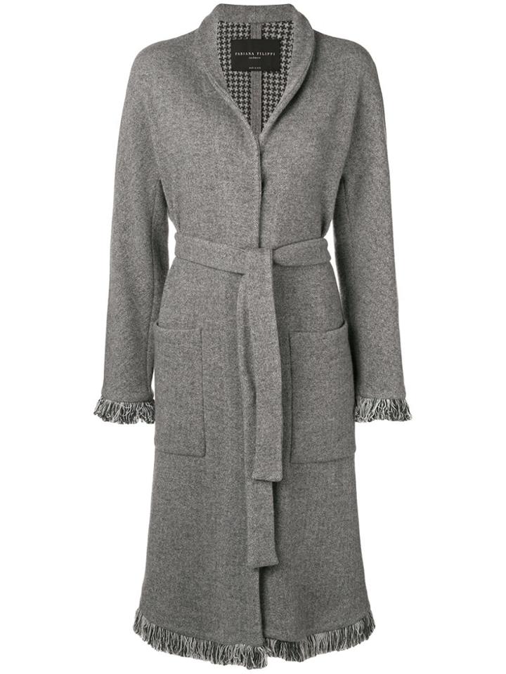 Fabiana Filippi Fringed Edge Belted Coat - Grey