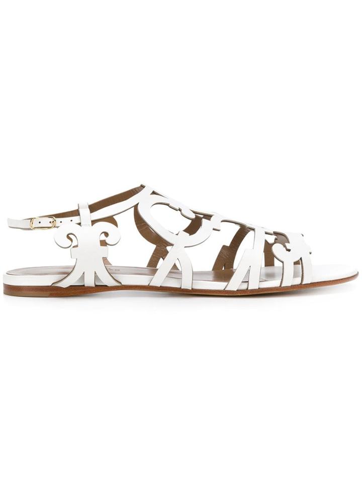 Hermès Vintage Laser Cut Flat Sandals - White