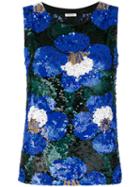 P.a.r.o.s.h. - Floral Sequinned Tank - Women - Nylon/spandex/elastane/pvc - L, Blue, Nylon/spandex/elastane/pvc