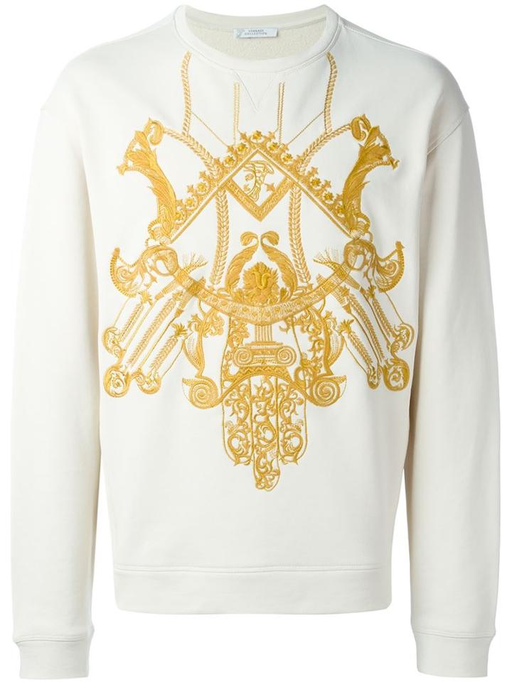 Versace Collection Embroidered Sweatshirt, Men's, Size: Small, Nude/neutrals, Polyamide/cotton