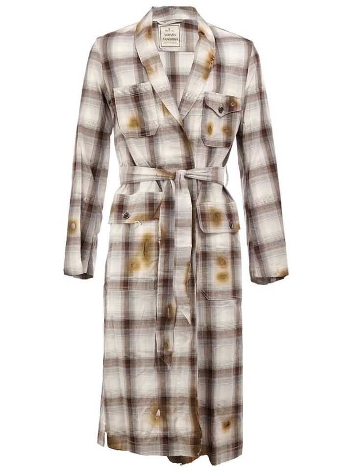Maison Mihara Yasuhiro Plaid Burn Effect Trench Coat, Men's, Size: 50, Black, Cotton/rayon