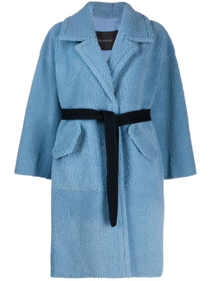 Blancha Belted Shearling Coat - Blue
