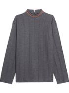 Mackintosh Grey & Orange Cotton Blend V-neck Sweater
