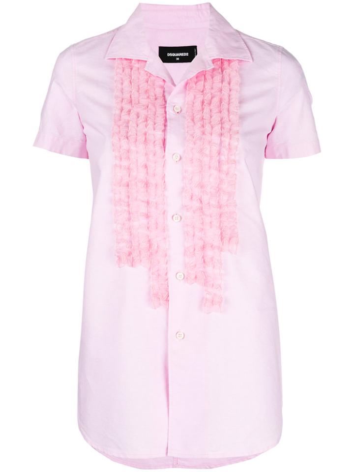 Dsquared2 Ruffle Front Shirt - Pink & Purple