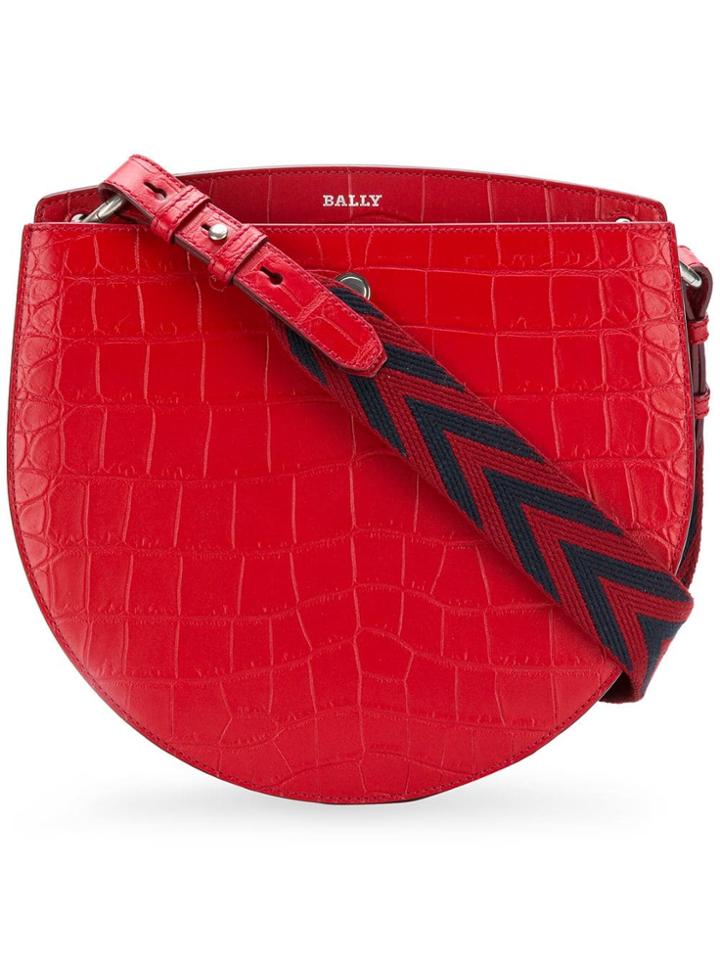 Bally Croco Embossed Shoulder Bag - Red
