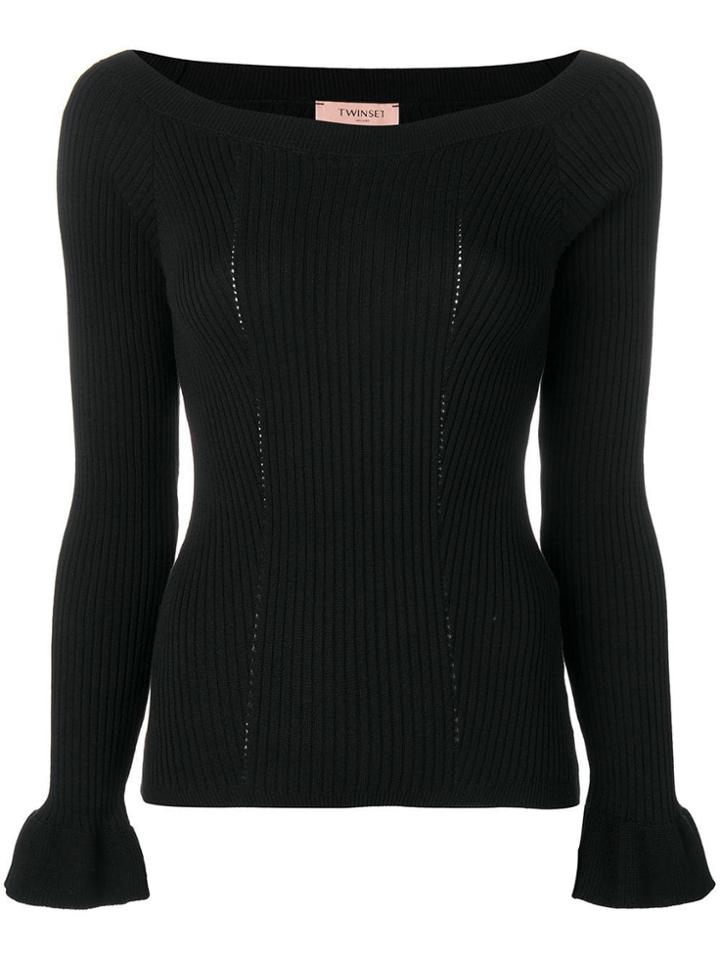 Twin-set Ribbed Knit Fitted Top - Black