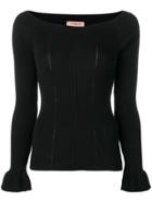 Twin-set Ribbed Knit Fitted Top - Black