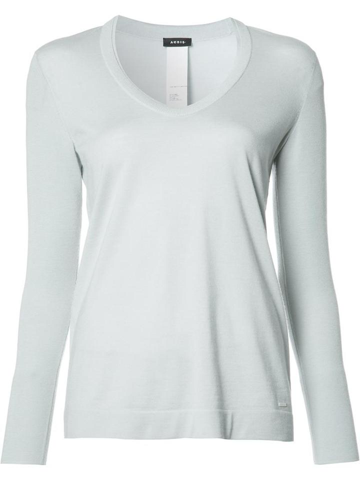 Akris V-neck Jumper, Women's, Size: 10, Blue, Cashmere