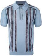Prada Intarsia Knit Polo Shirt, Men's, Size: 46, Blue, Silk/cotton/virgin Wool