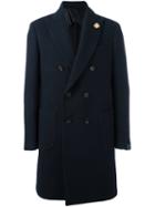 Lardini Double Breasted Coat, Men's, Size: 54, Blue, Cotton/acetate/cupro/wool