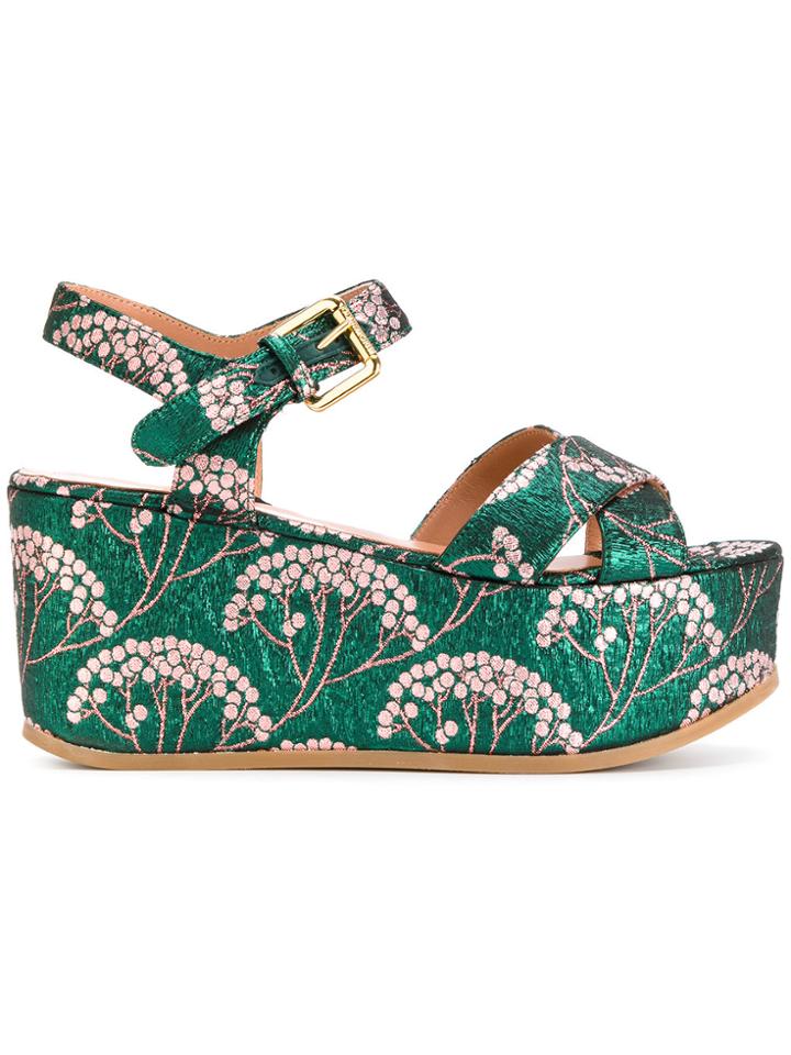 L'autre Chose Jacquard Wedge Sandals - Green