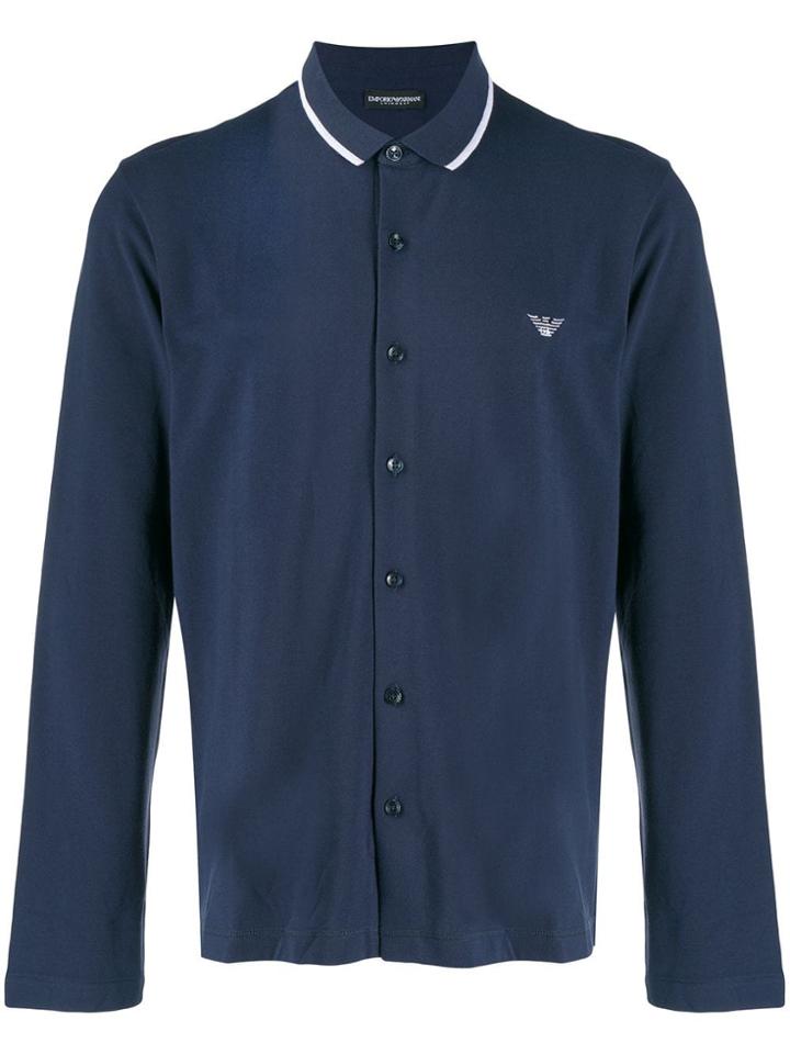 Emporio Armani Button Front Polo Shirt - Blue