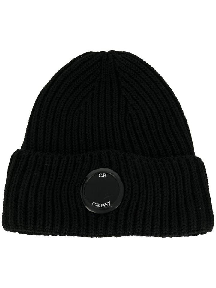 Cp Company Ribbed Logo Beanie - Black