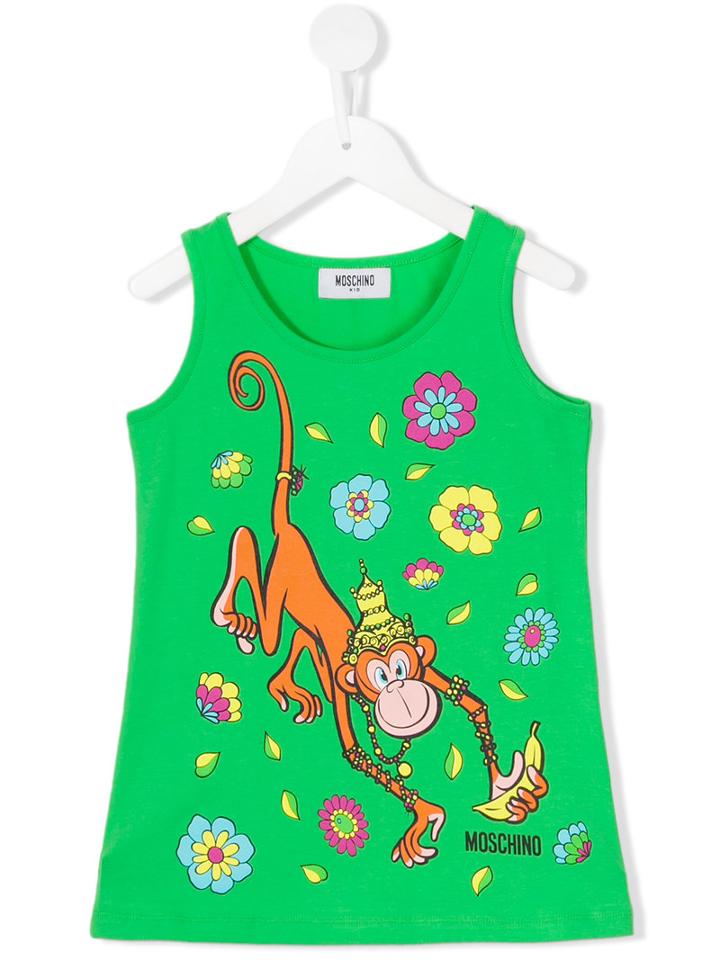 Moschino Kids Monkey Tank Top, Girl's, Size: 6 Yrs, Green