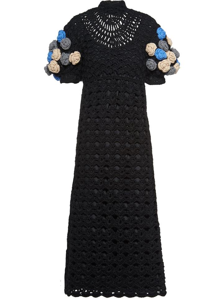 Miu Miu Openwork Crochet Midi-dress - Black