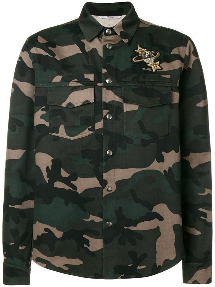 Valentino Lunar Punk Embroidered Camouflage Jacket - Green