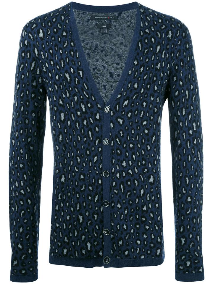 John Varvatos Leopard Pattern Cardigan, Men's, Size: Large, Blue, Polyamide/modal/wool/other Fibers