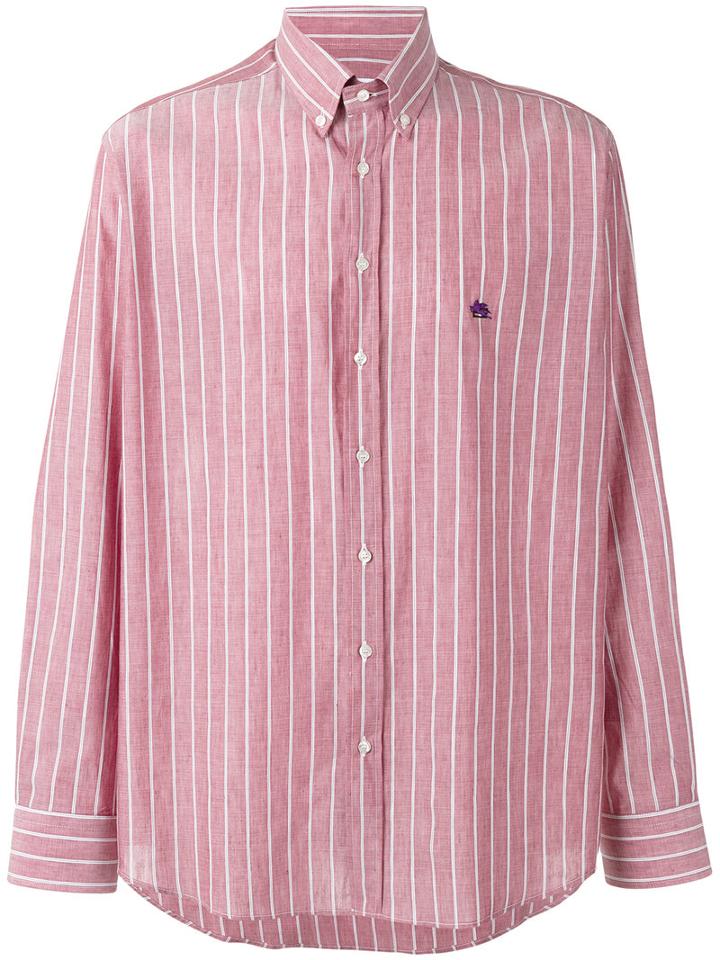 Etro Striped Shirt, Men's, Size: 44, Red, Cotton/linen/flax