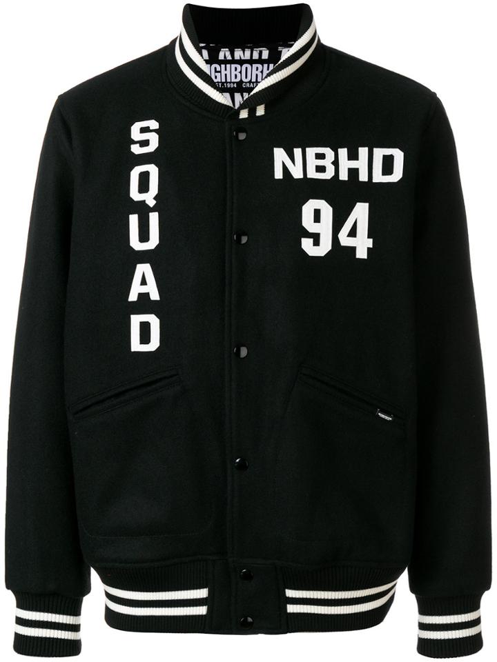 Neighborhood Logo Embroidered Bomber Jacket - Black