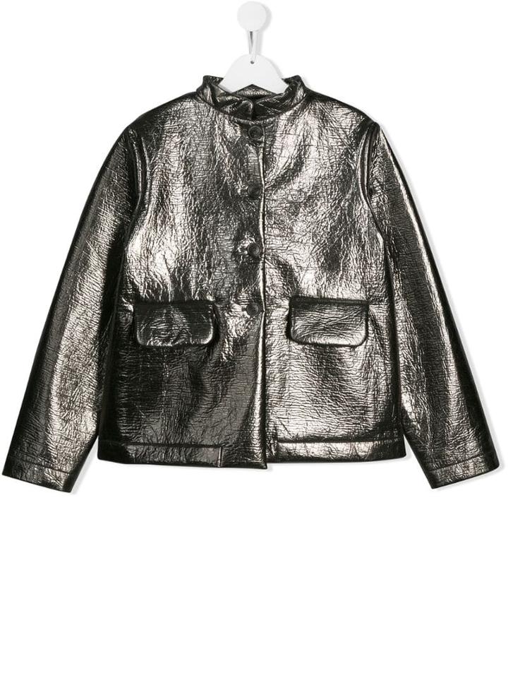 Touriste Teen Metallic Band Collar Jacket - Silver
