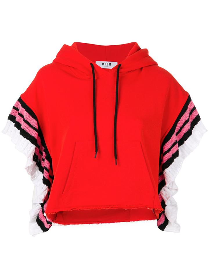 Msgm Cropped Knit Hoodie - Red