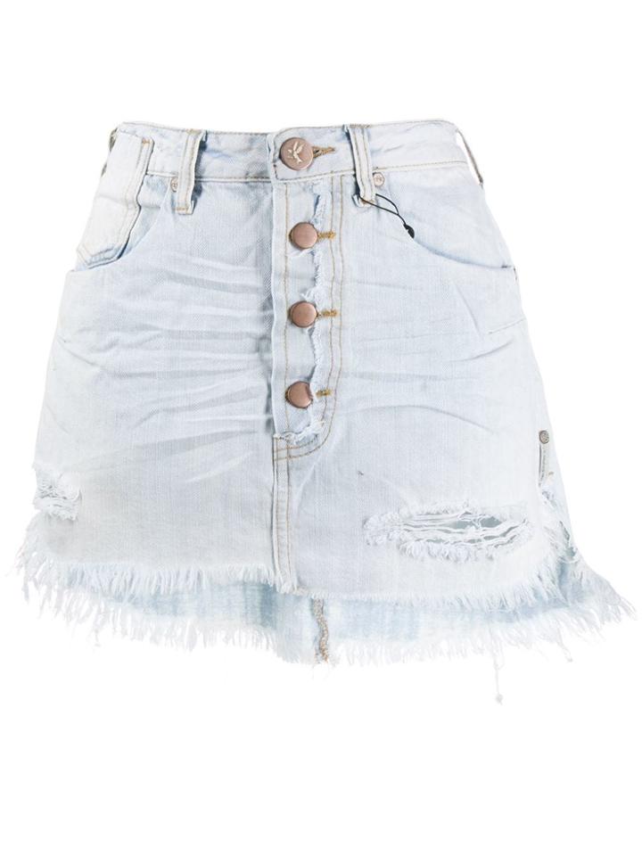 One Teaspoon Frayed Hem Denim Skirt - Blue