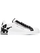 Dolce & Gabbana White And Black Portofino Leather Sneakers
