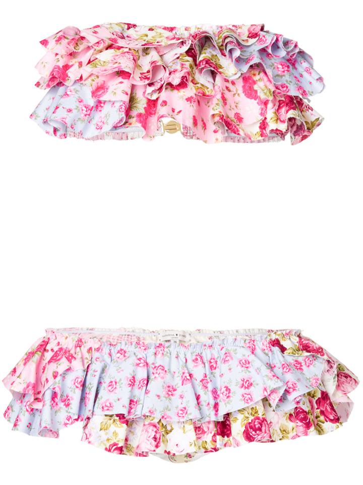 Natasha Zinko Strapless Tiered Ruffle Bikini - Multicolour