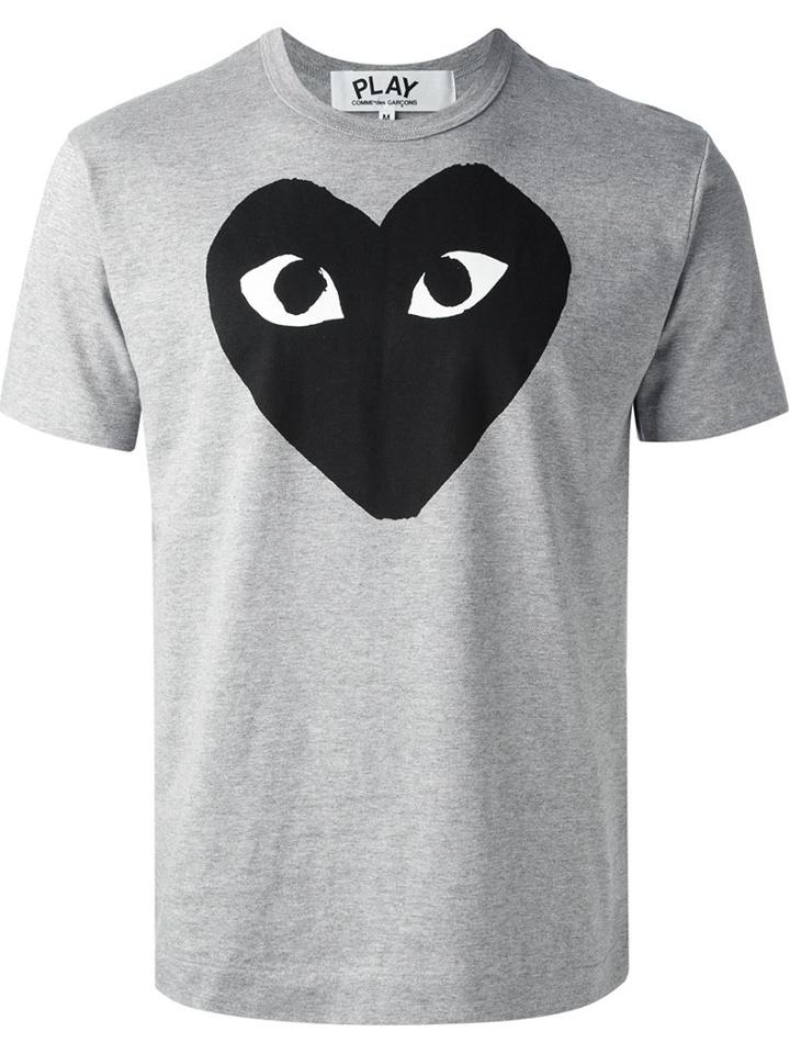 Comme Des Garçons Play Heart Print T-shirt, Men's, Size: Large, Grey, Cotton