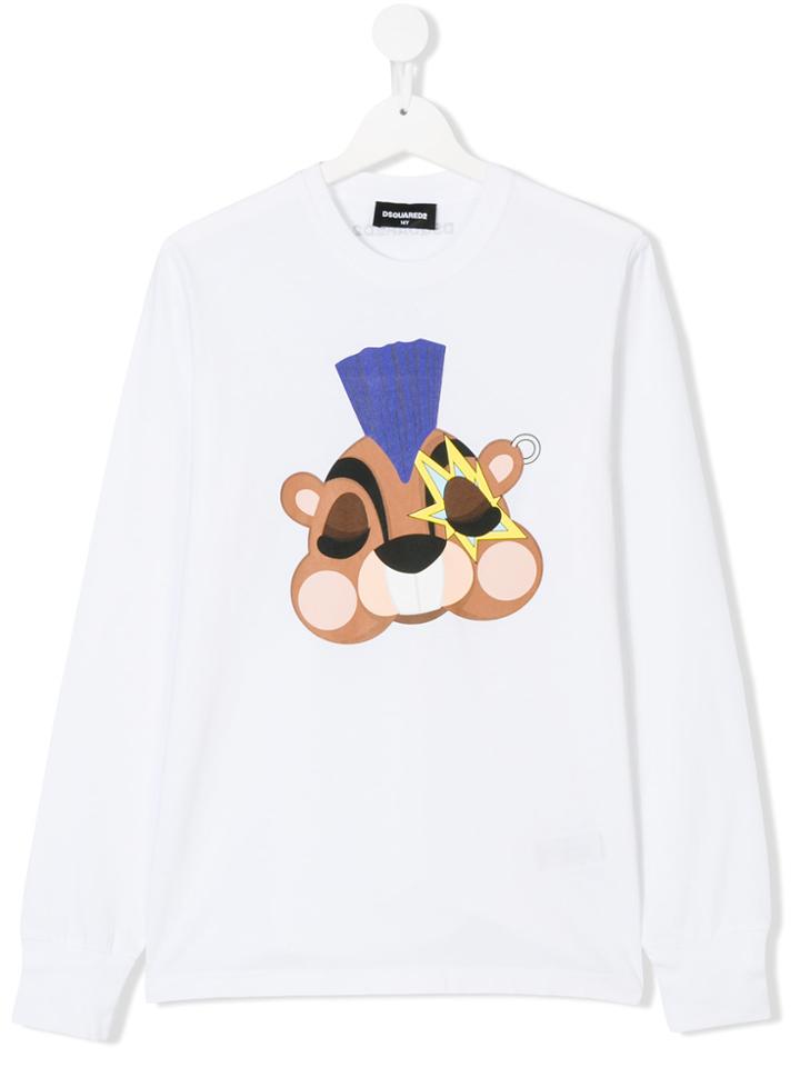 Dsquared2 Kids Punk Beaver Print Top - White