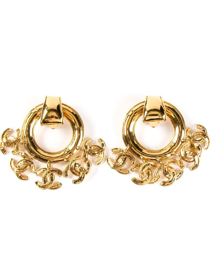 Chanel Vintage Logo Charm Clip On Earrings
